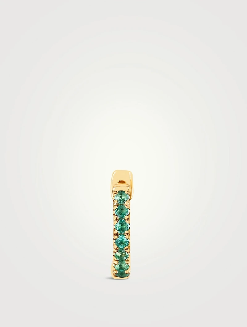 Mini 14K Gold Huggie Hoop Earring With Emerald