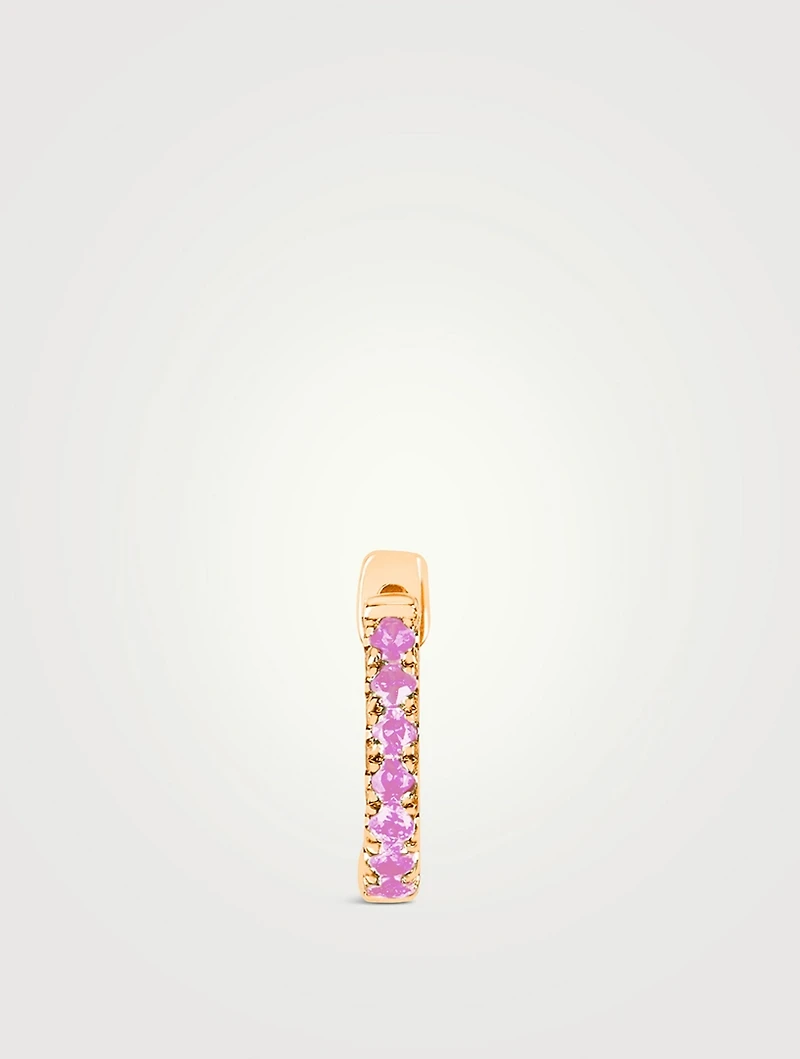 Mini 14K Gold Huggie Hoop Earring With Pink Sapphire