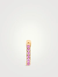 Mini 14K Gold Huggie Hoop Earring With Pink Sapphire