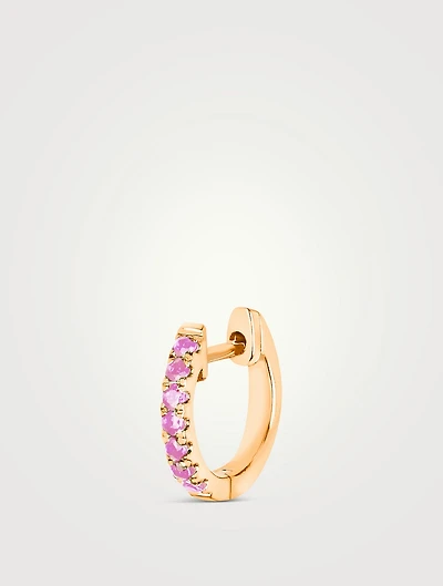 Mini 14K Gold Huggie Hoop Earring With Pink Sapphire