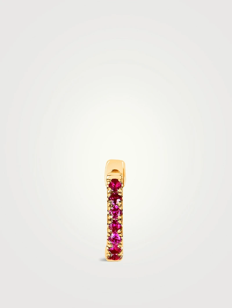 Mini 14K Gold Huggie Hoop Earring With Ruby