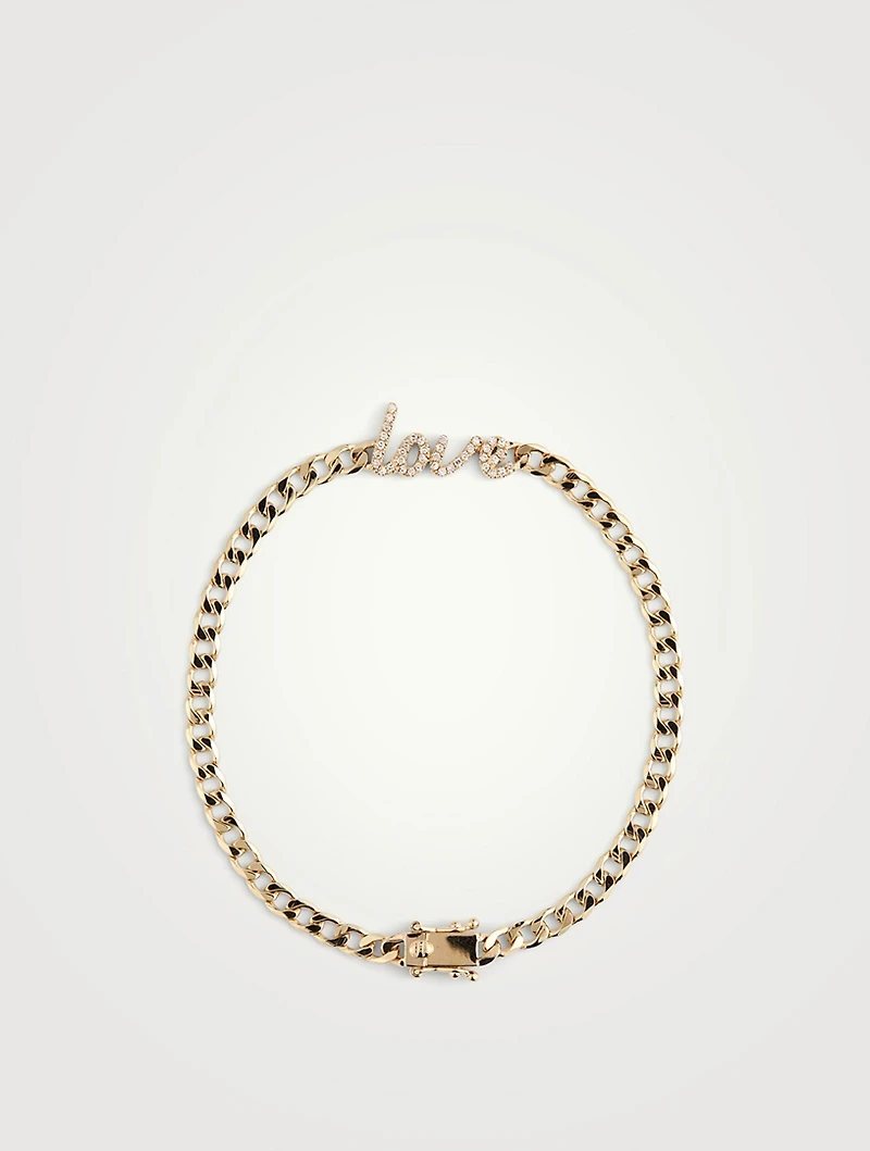 14K Gold Love Curb Chain Bracelet With Diamonds