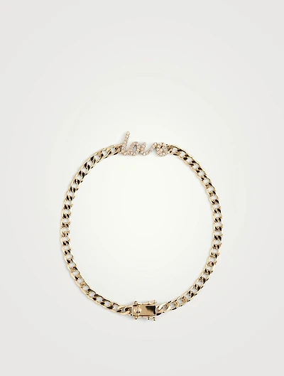 14K Gold Love Curb Chain Bracelet With Diamonds