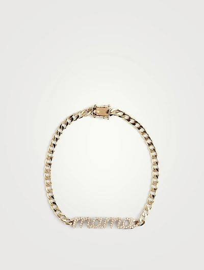 14K Gold Mama Curb Chain Bracelet With Diamonds