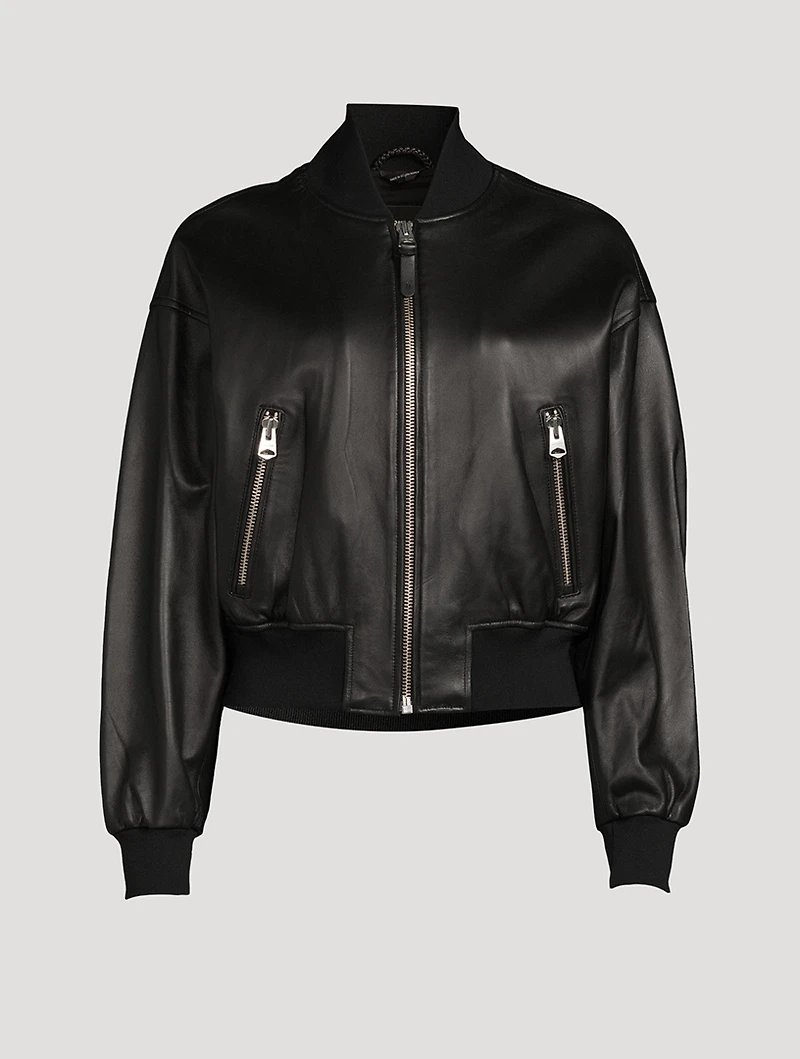 Kiva Cropped Leather Bomber Jacket