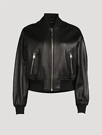 Kiva Cropped Leather Bomber Jacket