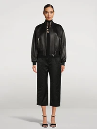 Kiva Cropped Leather Bomber Jacket