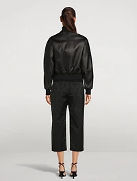 Kiva Cropped Leather Bomber Jacket