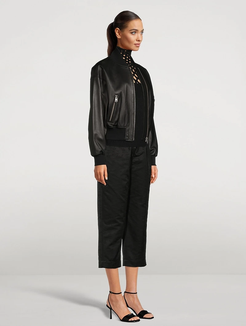 Kiva Cropped Leather Bomber Jacket