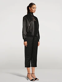 Kiva Cropped Leather Bomber Jacket