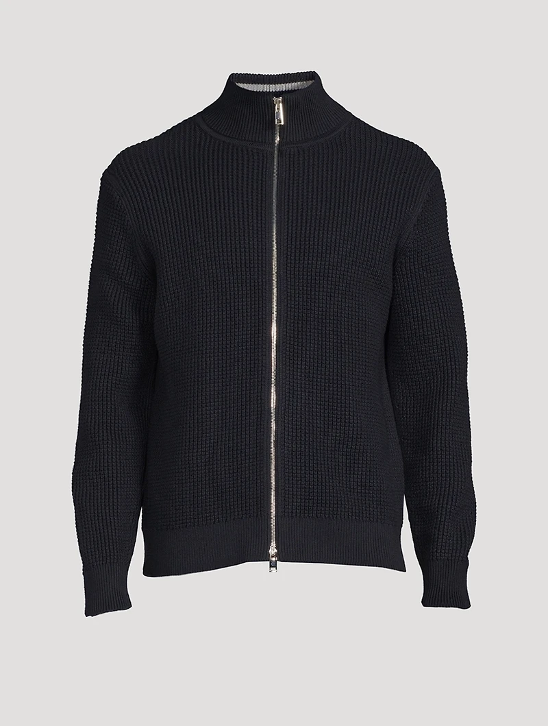 Cotton And Cashmere Waffle-Knit Zip Sweater