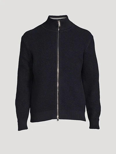 Cotton And Cashmere Waffle-Knit Zip Sweater