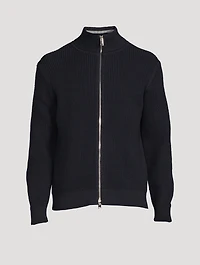 Cotton And Cashmere Waffle-Knit Zip Sweater