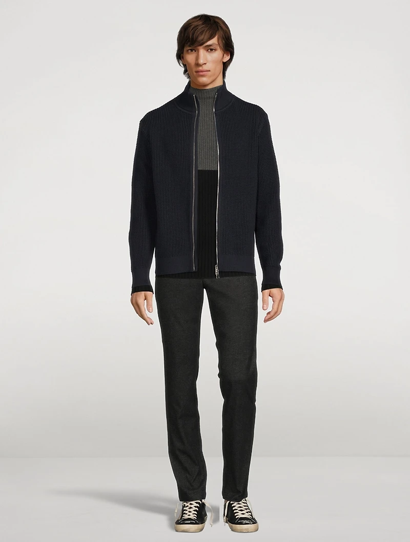 Cotton And Cashmere Waffle-Knit Zip Sweater