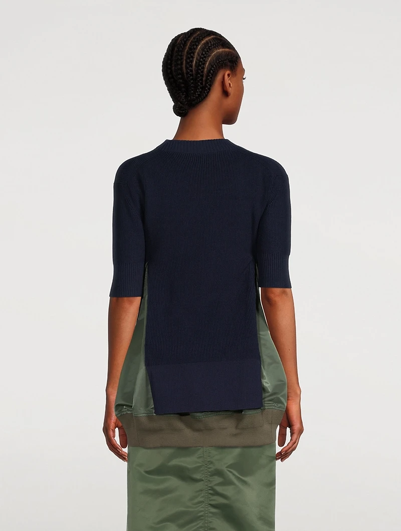 Nylon Twill Mix Knit Mini Dress