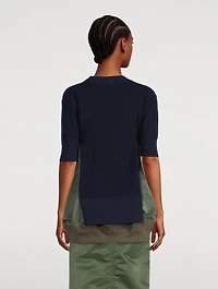 Nylon Twill Mix Knit Mini Dress