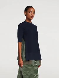 Nylon Twill Mix Knit Mini Dress