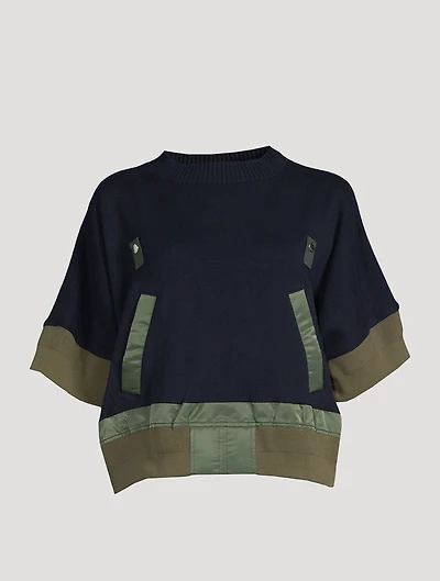 Nylon Twill Mix Knit Sweater