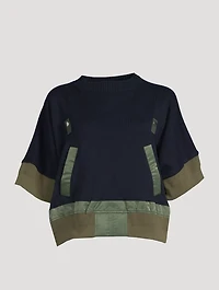 Nylon Twill Mix Knit Sweater