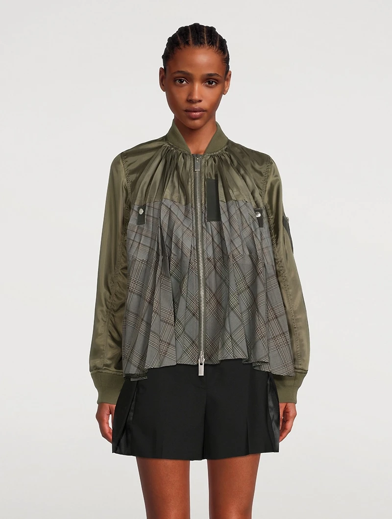 Glen Check Mix Blouson Bomber Jacket