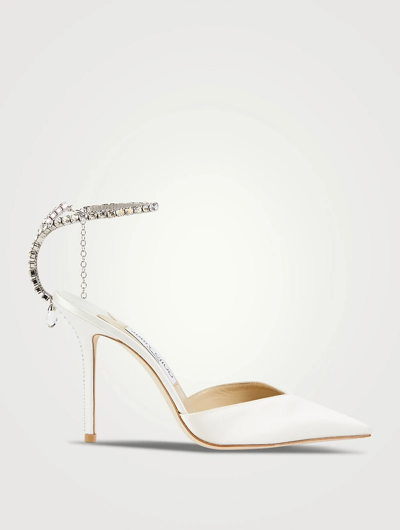 Saeda Silk Pumps With Crystal Ankle Strap