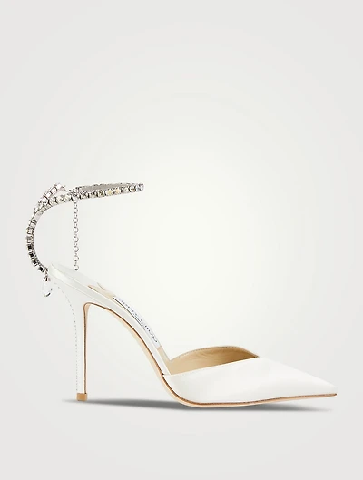 Saeda Silk Pumps With Crystal Ankle Strap