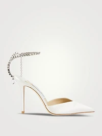Saeda Silk Pumps With Crystal Ankle Strap