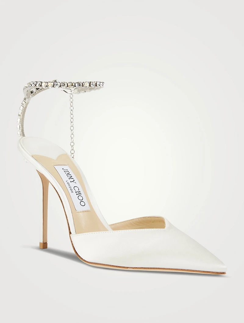 Saeda Silk Pumps With Crystal Ankle Strap