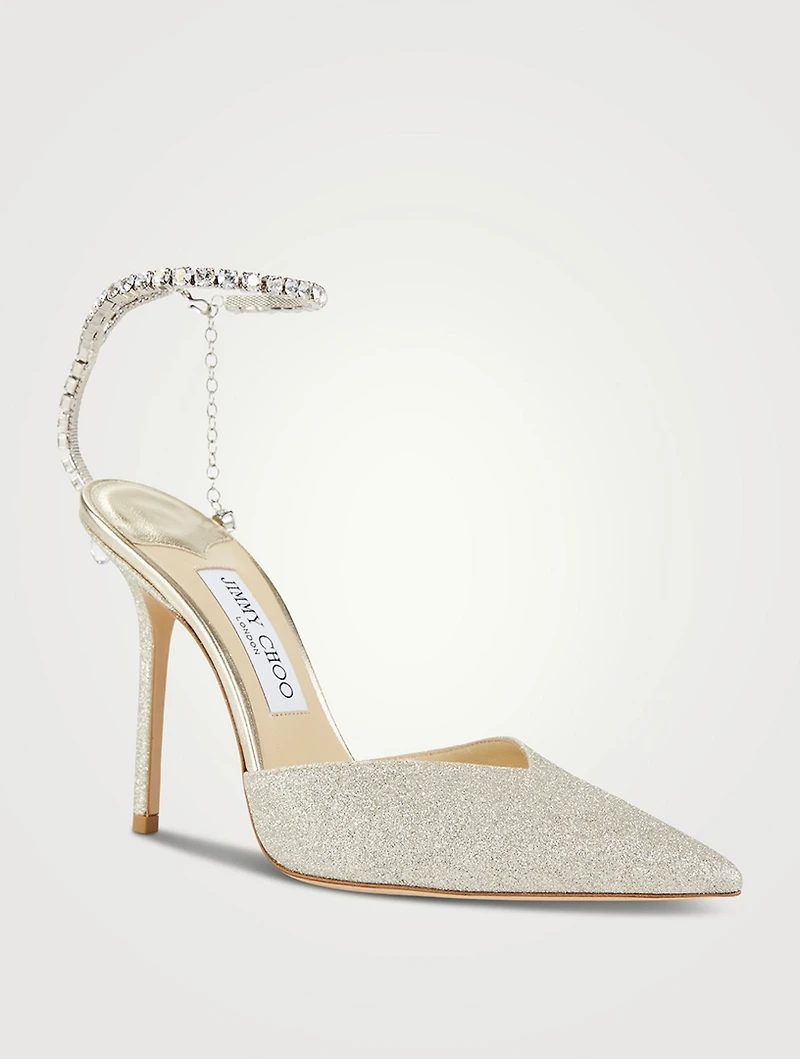 Saeda Glitter Pumps With Crystal Ankle Strap