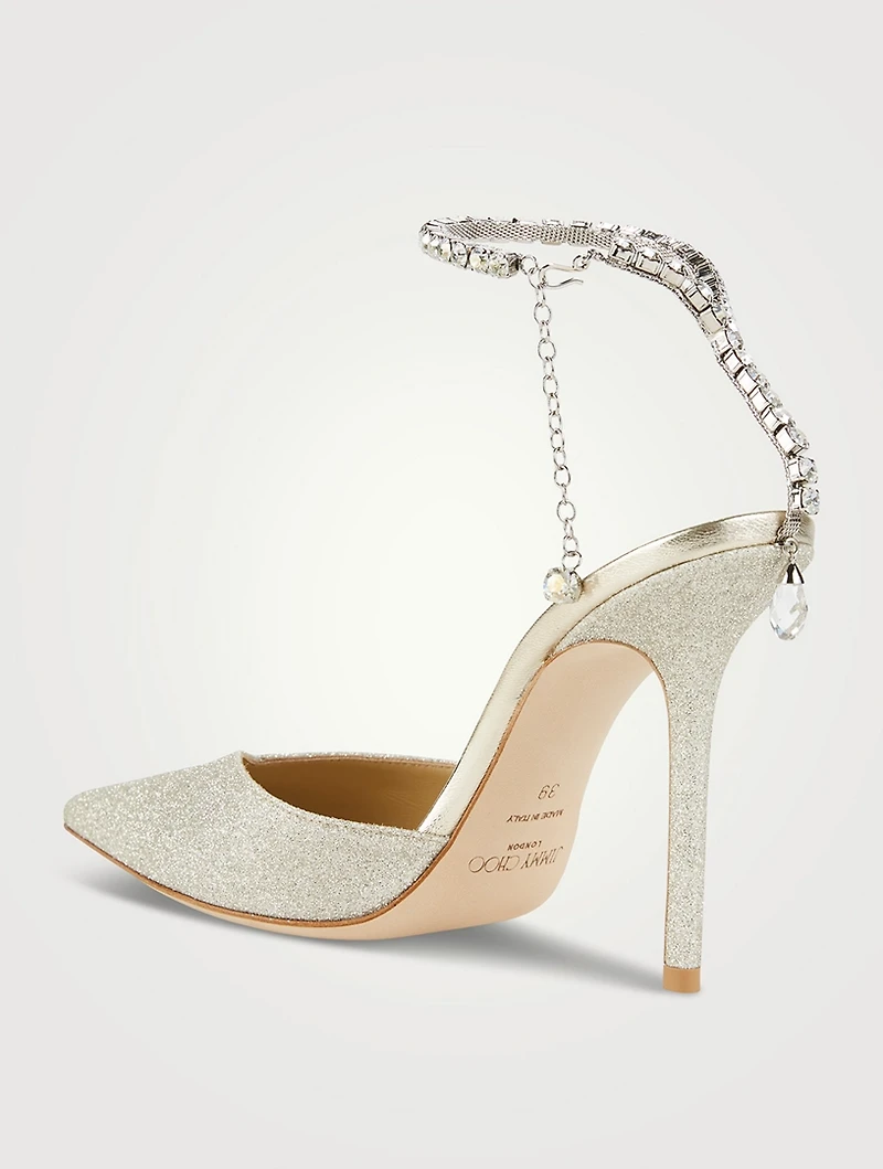 Saeda Glitter Pumps With Crystal Ankle Strap