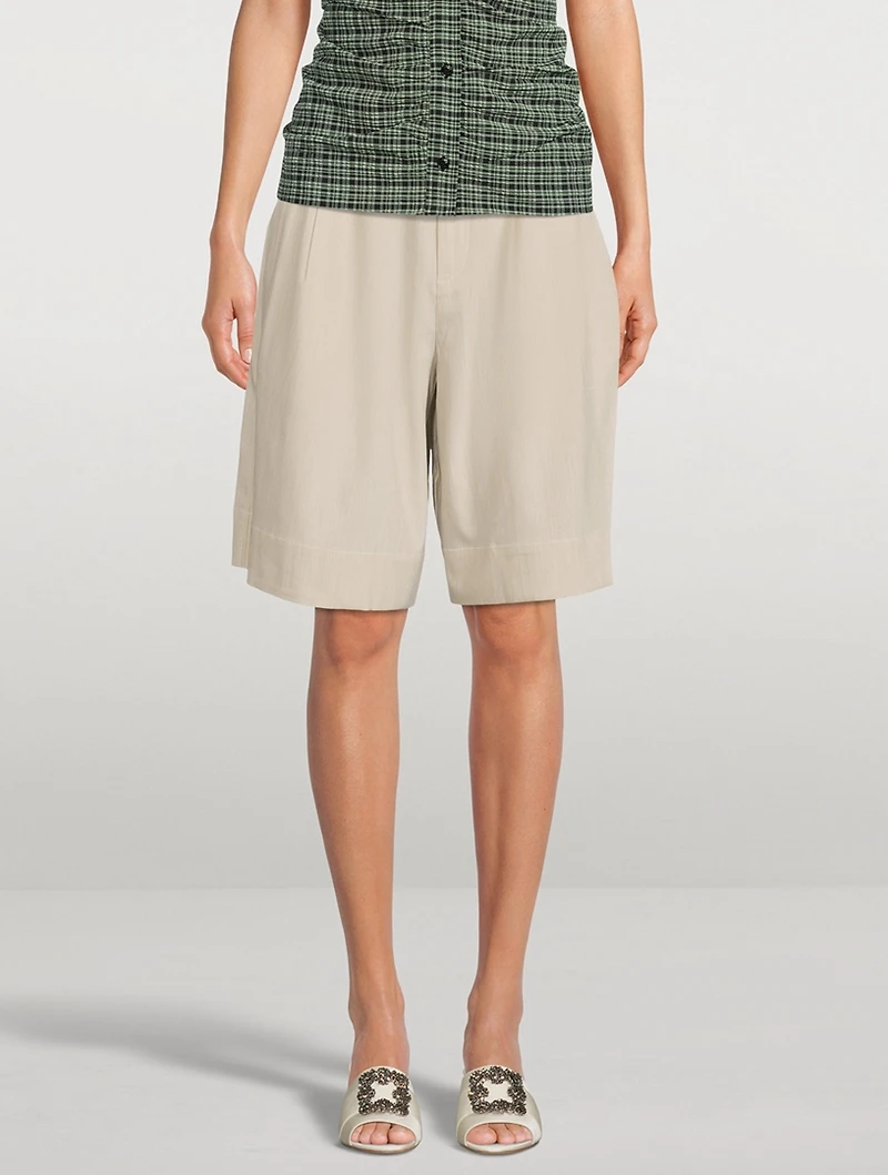 Belted Melange Suiting Shorts