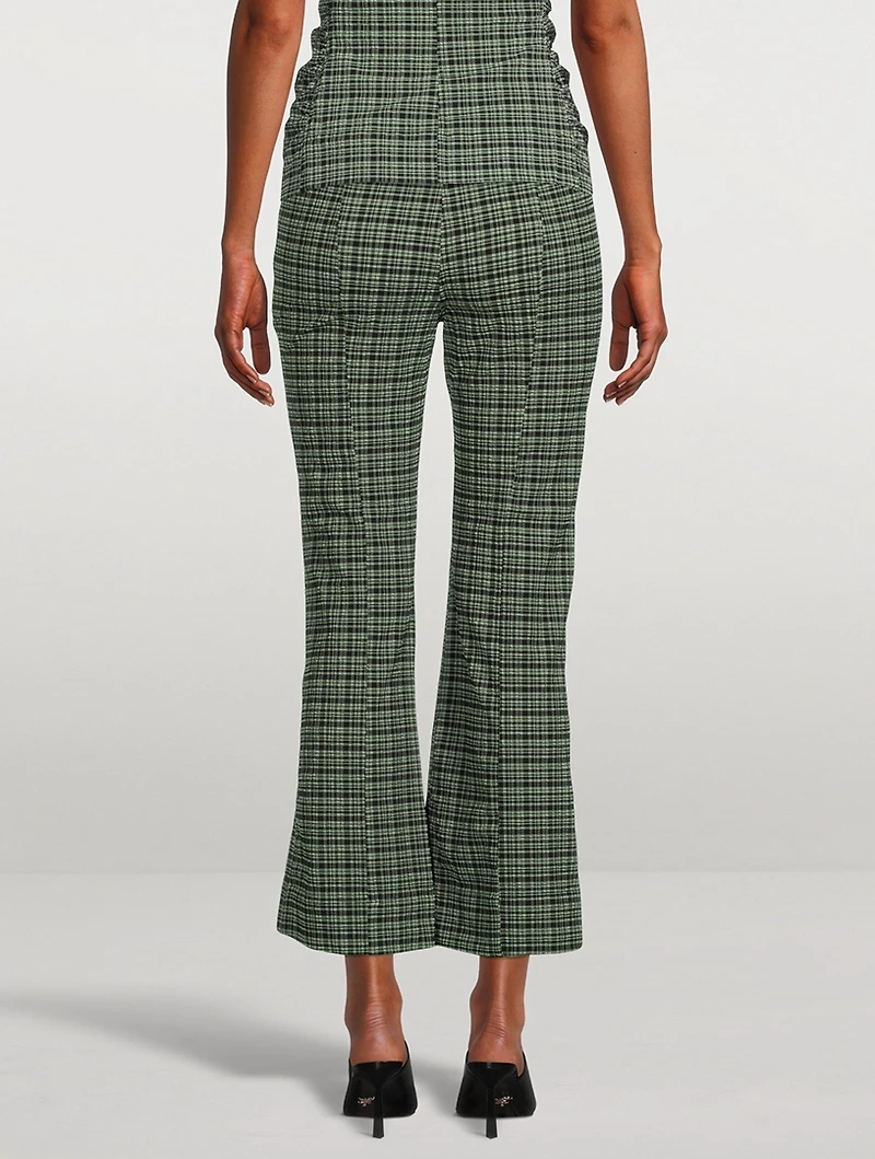 Seersucker Cropped Trousers Check Print