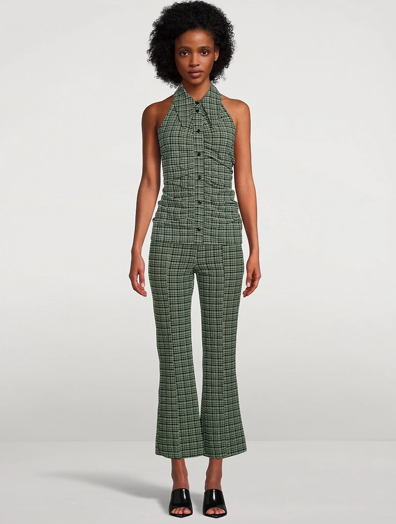 Seersucker Cropped Trousers Check Print