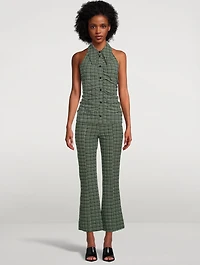 Seersucker Cropped Trousers Check Print