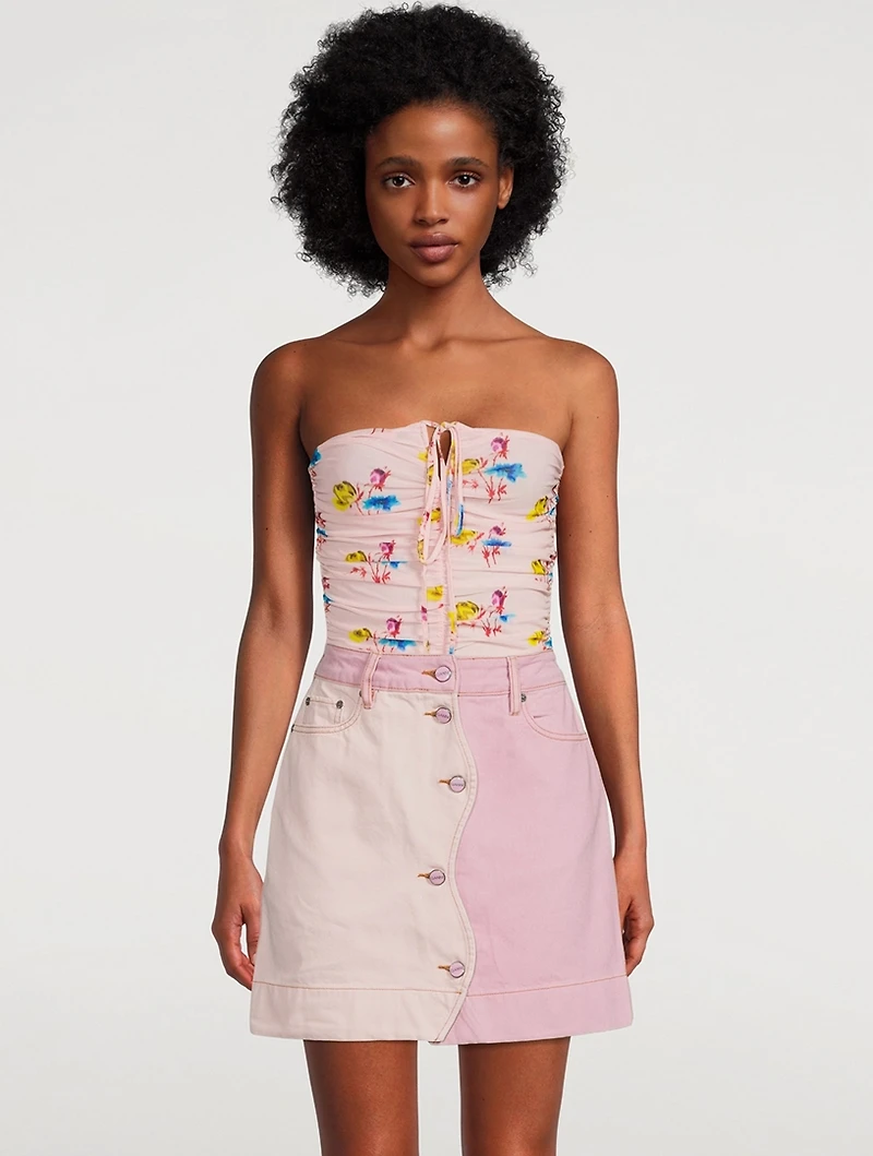 Ruched Mesh Halter Top Floral Print
