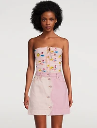 Ruched Mesh Halter Top Floral Print