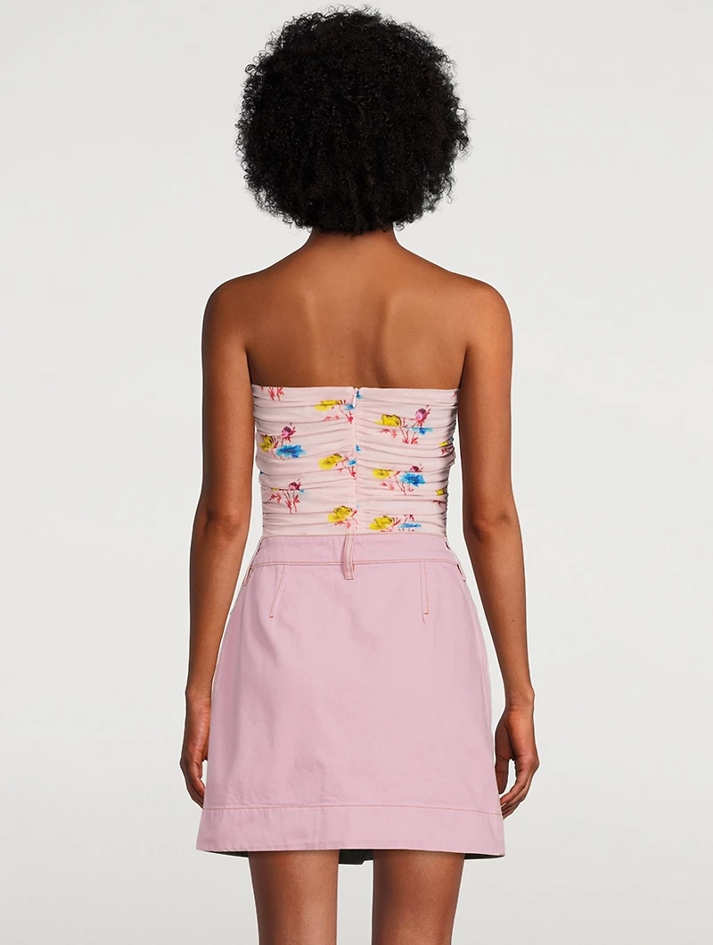 Ruched Mesh Halter Top Floral Print