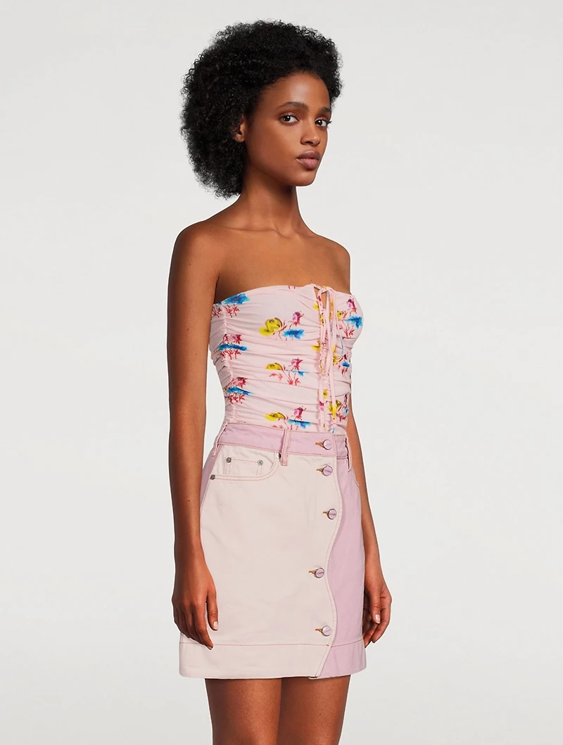 Ruched Mesh Halter Top Floral Print