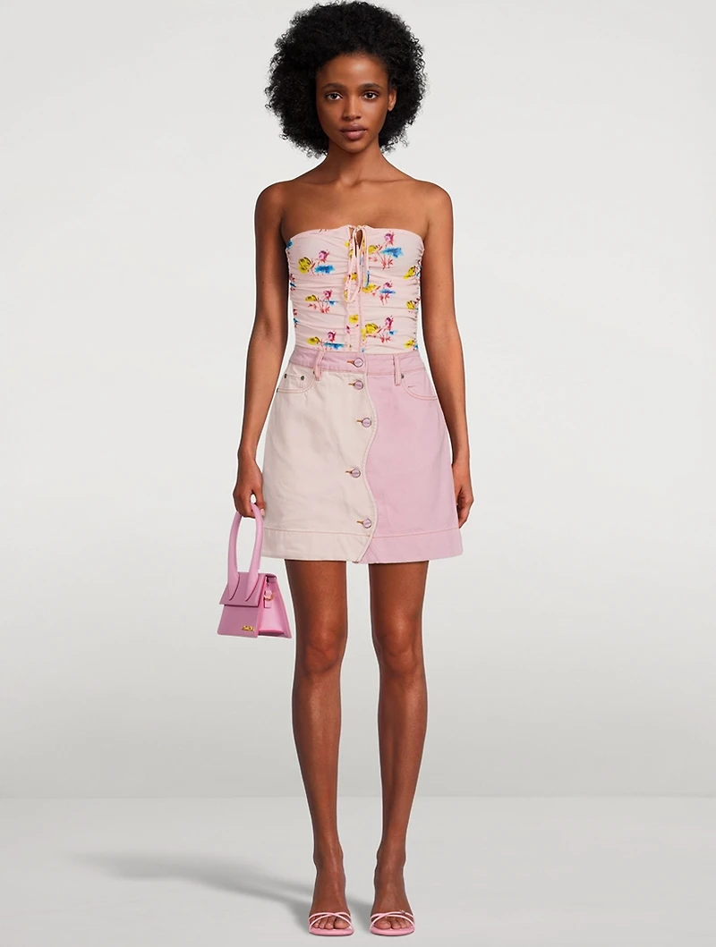 Ruched Mesh Halter Top Floral Print