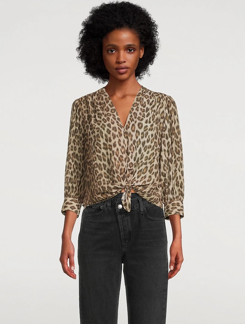 Tie-Front Blouse Leopard Print