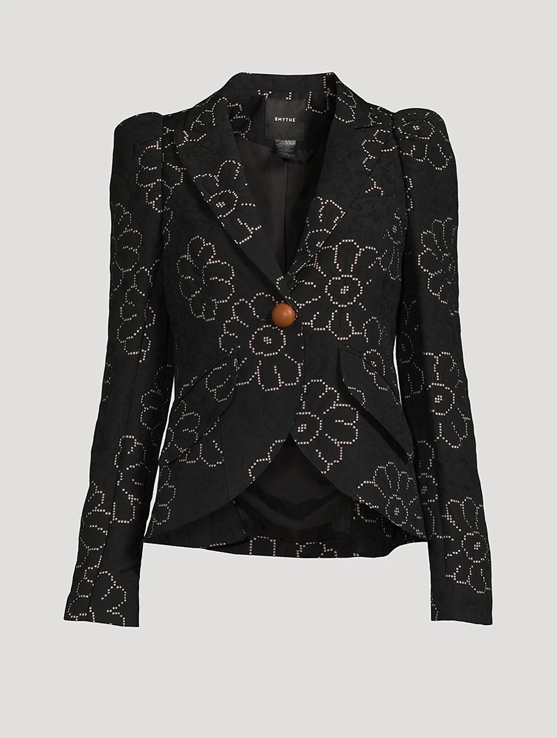 Pouf-Sleeve Blazer Floral Print