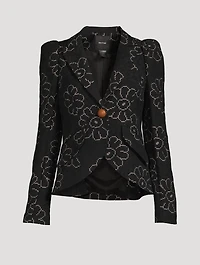 Pouf-Sleeve Blazer Floral Print