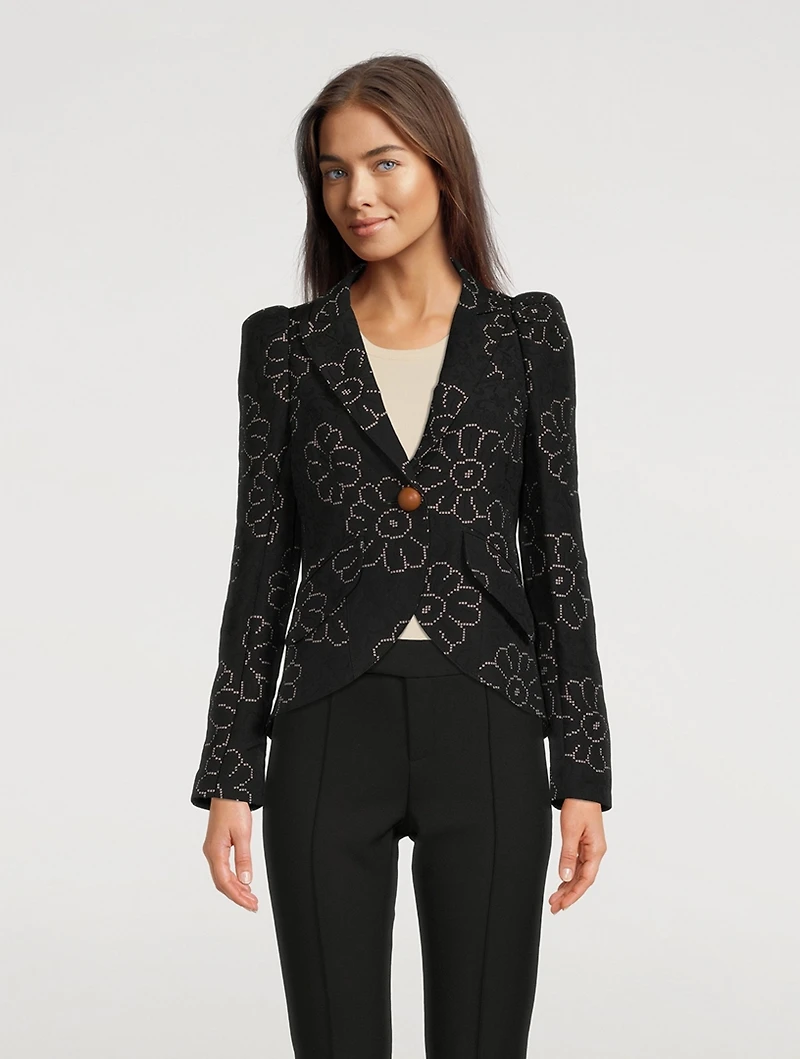Pouf-Sleeve Blazer Floral Print