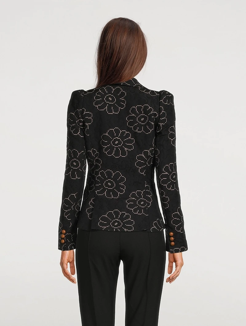 Pouf-Sleeve Blazer Floral Print
