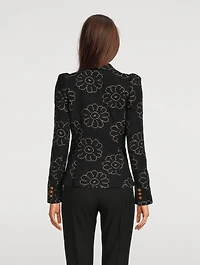 Pouf-Sleeve Blazer Floral Print