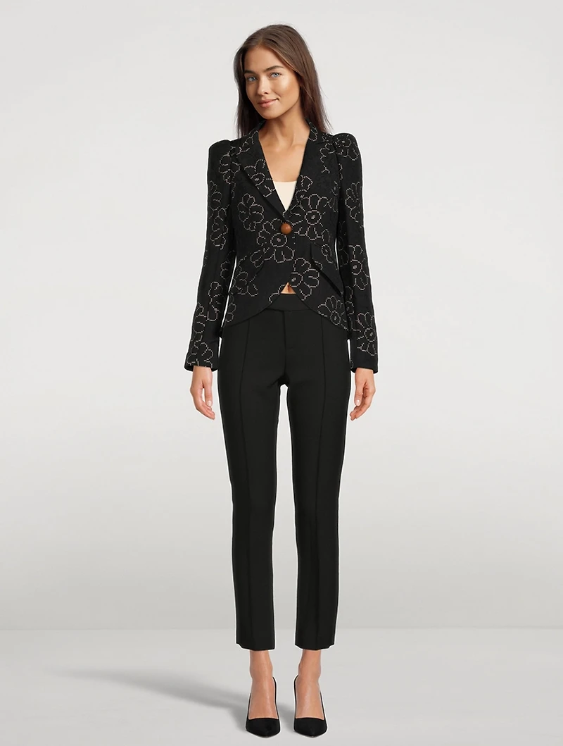 Pouf-Sleeve Blazer Floral Print