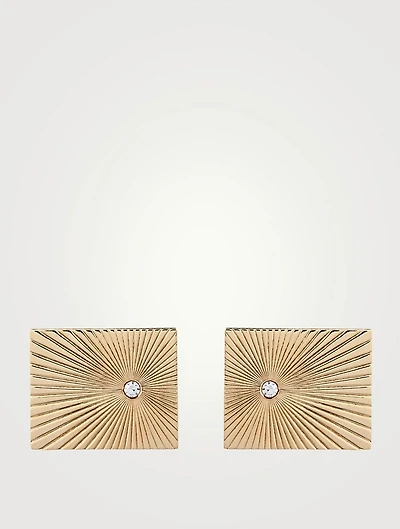 Vintage 10K Gold Engine Turn Earrings With Diamonds
