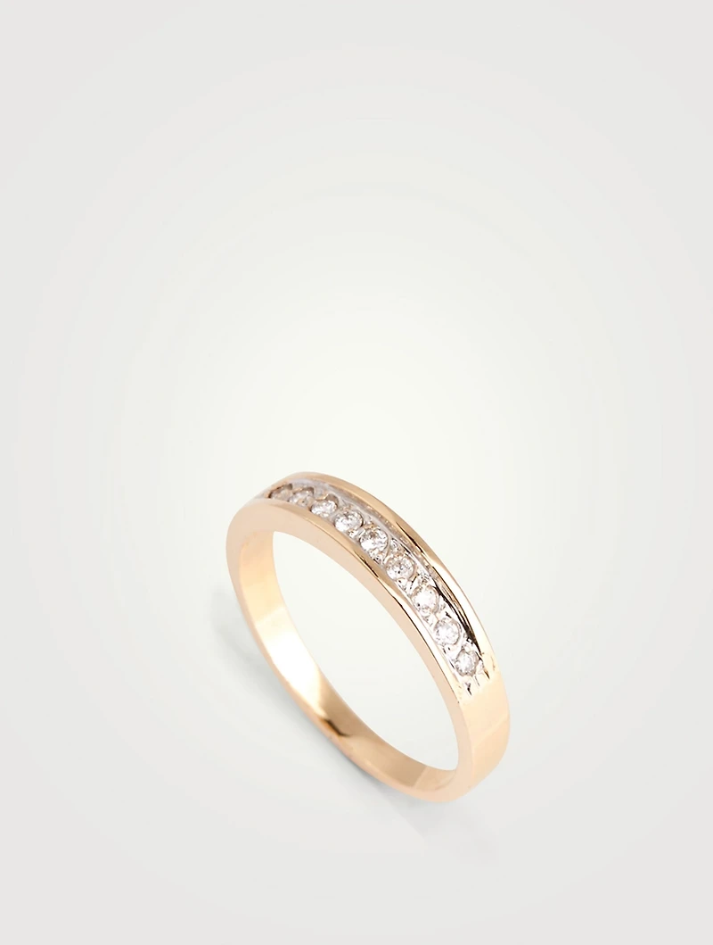 Vintage 14K Gold Half Eternity Ring With Diamonds