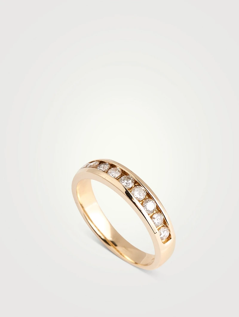 Vintage 14K Gold Half Eternity Ring With Diamonds
