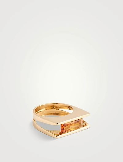 Vintage 19.2K Portuguese Gold Geometric Ring With Citrine